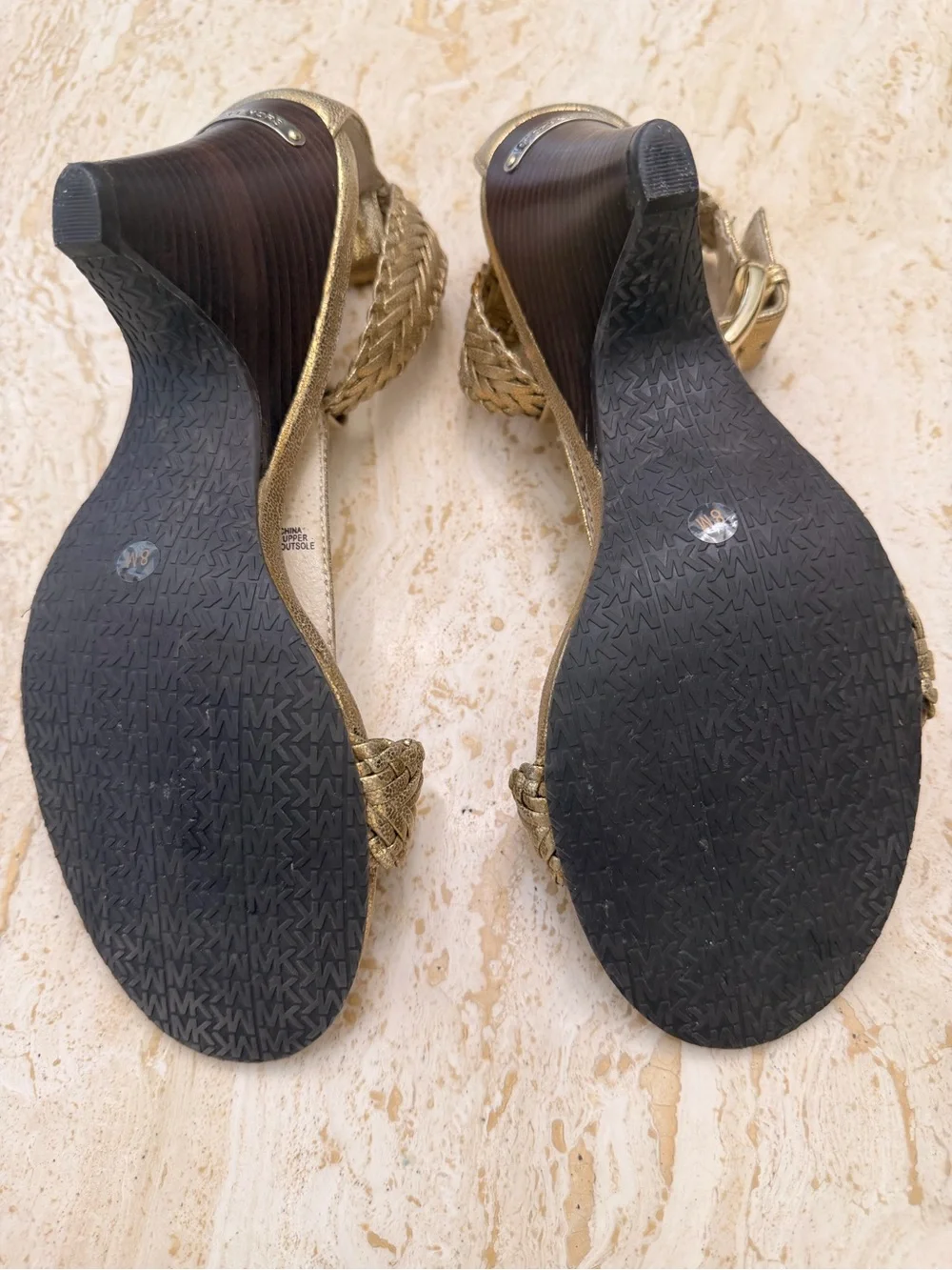 MICHAEL Michael Kors Gold Braided Ankle-Strap Mid-Heel Sandals